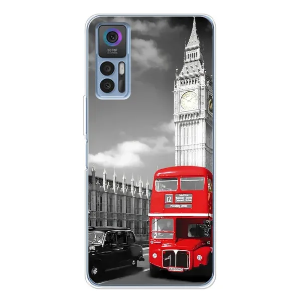 Чехол с рисунком «Красный автобус» для TCL 30