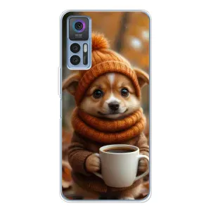 Печатный чехол «Зверята с кофе» для TCL 30 (Собачка с кофе)