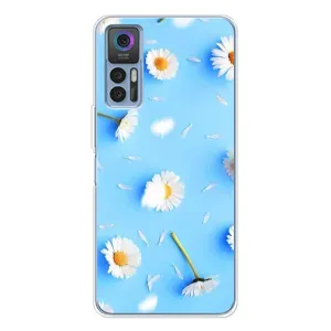 Чехол с Цветами для TCL 30 (ромашки на голубом)