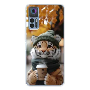 Печатный чехол «Зверята с кофе» для TCL 30 (Тигр с кофе)
