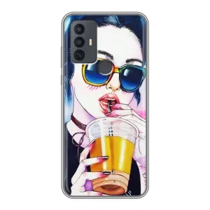 Чехол с картинкой Модные Девчонки TCL 30E (Девушка с коктейлем)