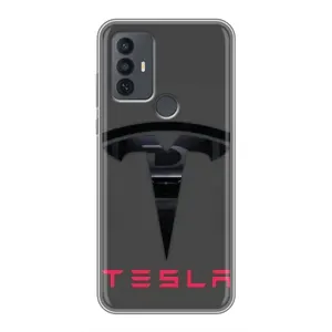 Силиконовый бампер с картинкой машины на TCL 30E (Logo TESLA)