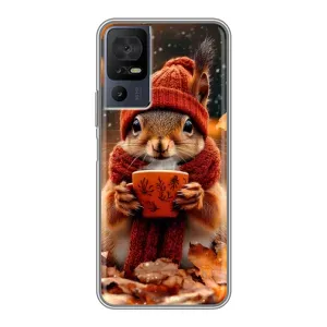 Печатный чехол «Зверята с кофе» для TCL 40 SE (Белка с кофе)