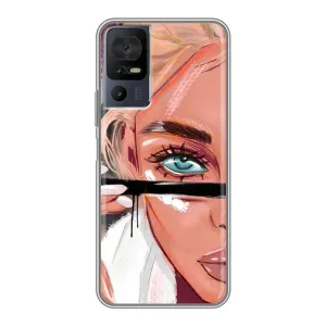 Силиконовый Чехол на TCL 40 SE с картинкой Стильных Девушек (Девушка и ресницы)