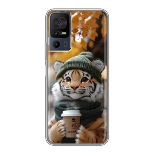 Печатный чехол «Зверята с кофе» для TCL 40 SE (Тигр с кофе)