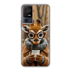Печатный чехол «Зверята с кофе» для TCL 50 5G (Жираф с кофе)
