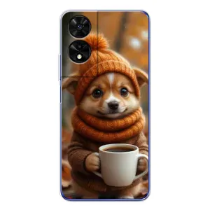 Печатный чехол «Зверята с кофе» для TCL 505 (Собачка с кофе)