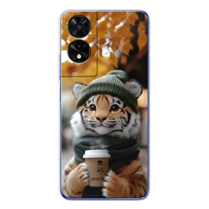 Печатный чехол «Зверята с кофе» для TCL 505 (Тигр с кофе)