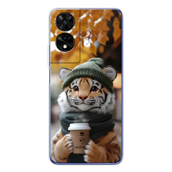 Чехол с рисунком «Тигр с кофе» для TCL 505 Чехол с рисунком «Тигр с кофе» для TCL 505