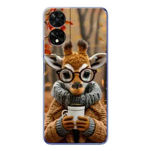Печатный чехол «Зверята с кофе» для TCL 505 (Жираф с кофе)