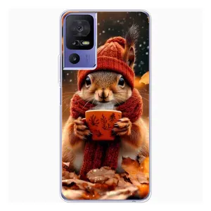 Печатный чехол «Зверята с кофе» для TCL 605 (Белка с кофе)