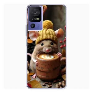 Печатный чехол «Зверята с кофе» для TCL 605 (Мышка с кофе)
