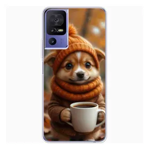 Печатный чехол «Зверята с кофе» для TCL 605 (Собачка с кофе)