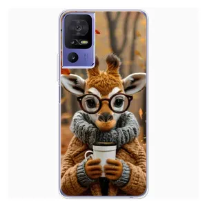 Печатный чехол «Зверята с кофе» для TCL 605 (Жираф с кофе)