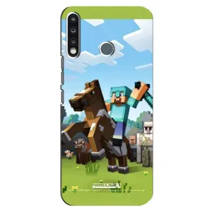 Чехлы для TECNO Camon 12 CC7 (Персонажи Майн Крафт) (На коне)