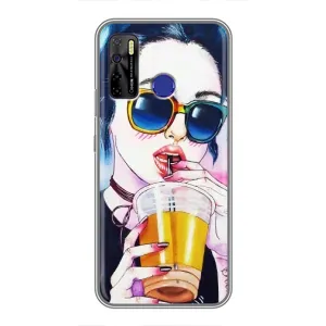 Чехол с картинкой Модные Девчонки TECNO Camon 15 Air (Девушка с коктейлем)