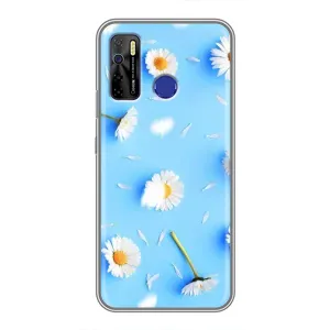 Чехол с Цветами для TECNO Camon 15 Air (ромашки на голубом)