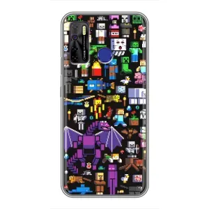 Чехол майнкрафт для TECNO Camon 15 (Все персонажи)