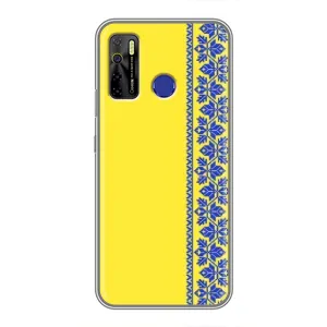 Силиконовый Чехол на TECNO Camon 15 (Вышиванка на желтом)