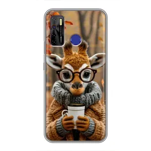 Печатный чехол «Зверята с кофе» для TECNO Camon 15 (Жираф с кофе)