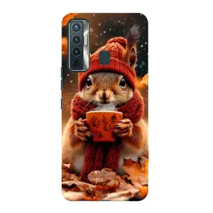 Печатный чехол «Зверята с кофе» для TECNO Camon 17 (Белка с кофе)
