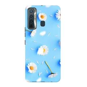 Чехол с Цветами для TECNO Camon 17 (ромашки на голубом)