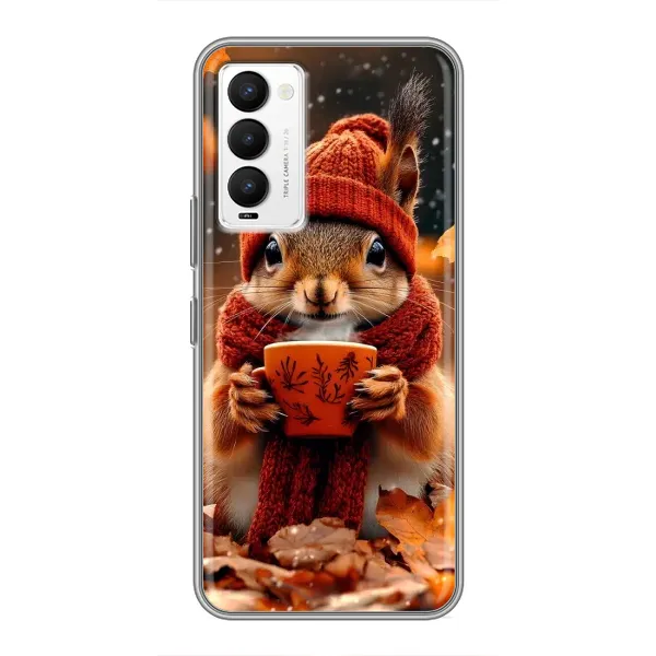 Чехол с рисунком «Белка с кофе» для TECNO Camon 18 / Camon 18P Чехол с рисунком «Белка с кофе» для TECNO Camon 18 / Camon 18P