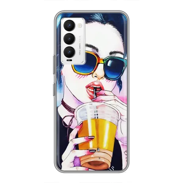 Чехол с рисунком «Девушка с коктейлем» для TECNO Camon 18 / Camon 18P