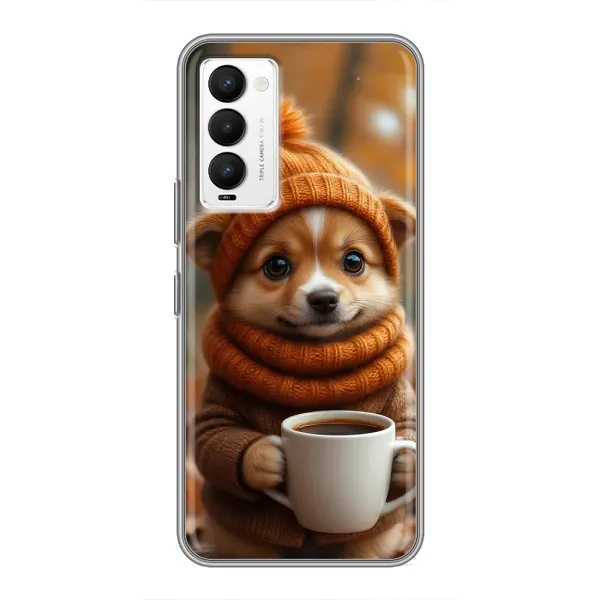 Чехол с рисунком «Собачка с кофе» для TECNO Camon 18 / Camon 18P Чехол с рисунком «Собачка с кофе» для TECNO Camon 18 / Camon 18P