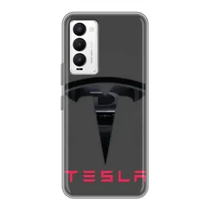 Силиконовый бампер с картинкой машины на Tecno Camon 18 / Camon 18P (Logo TESLA)
