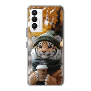 Друкований чохол 'Звірята з кавою' для Tecno Camon 18 / Camon 18P (Тигр з кавою)