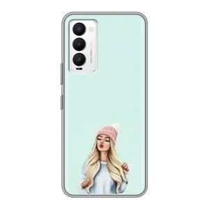 Силіконовый Чохол на Tecno Camon 18 / Camon 18P з картинкой Модных девушек (В шапці)