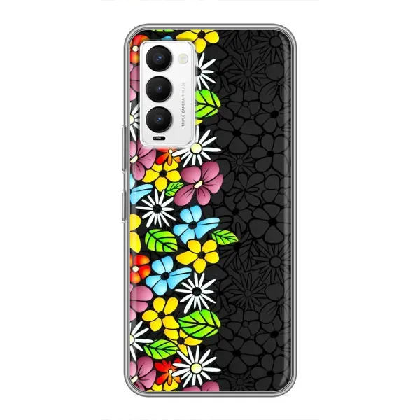 Чехол с рисунком «Яркие цветы на черном» для TECNO Camon 18 / Camon 18P Чехол с рисунком «Яркие цветы на черном» для TECNO Camon 18 / Camon 18P