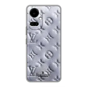 Текстурный Чехол Louis Vuitton для Техно Камон 19 / Камон 19 про (Белый ЛВ)