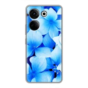 Силиконовый бампер с принтом (цветочки) на Техно Камон 20 про (Синие цветы)