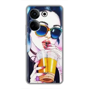 Чехол с картинкой Модные Девчонки Tecno Camon 20 (Девушка с коктейлем)