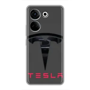 Силиконовый бампер с картинкой машины на Tecno Camon 20 (Logo TESLA)