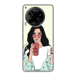 Силиконовый Чехол на Tecno Camon 30 (CL6) с картинкой Стильных Девушек (С напитком)