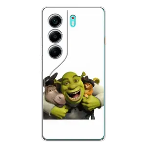 Печатный чехол с принтом Шрек для TECNO Camon 40 (Шрек осел и кот)