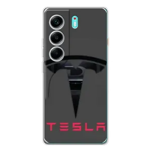 Силиконовый бампер с картинкой машины на TECNO Camon 40 (Logo TESLA)