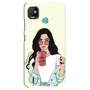 Силиконовый Чехол на TECNO Pop 5 (BD2p) с картинкой Стильных Девушек (С напитком)
