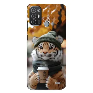Печатный чехол «Зверята с кофе» для TECNO Pop 6 Pro (BE8) (Тигр с кофе)