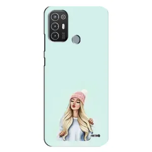 Силіконовый Чохол на TECNO Pop 6 Pro (BE8) з картинкой Модных девушек (В шапці)