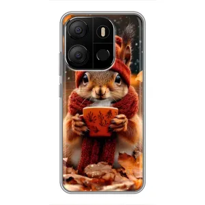 Печатный чехол «Зверята с кофе» для Tecno Pop 7 Pro (Белка с кофе)
