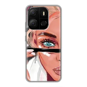 Силиконовый Чехол на Tecno Pop 7 Pro с картинкой Стильных Девушек (Девушка и ресницы)