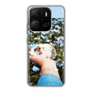 Чехлы с изображением разных животных для Tecno Pop 7 Pro (Ежик на руках)