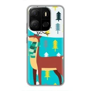 Силиконовый бампер с картинкой животных для Tecno Pop 7 Pro (Олень с шарфом)