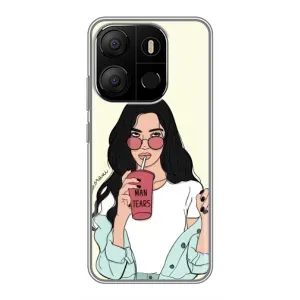 Силиконовый Чехол на Tecno Pop 7 Pro с картинкой Стильных Девушек (С напитком)