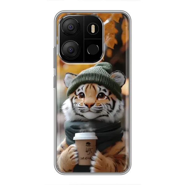 Чехол с рисунком «Тигр с кофе» для TECNO Pop 7 Pro Чехол с рисунком «Тигр с кофе» для TECNO Pop 7 Pro