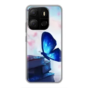 Силиконовый бампер с картинкой животных для Tecno Pop 7 (Бабочка синяя)